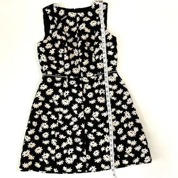 Ann Taylor Daisy Print Jacquard Mini Dress Black White A Line Petite 10 - Picture 7 of 12